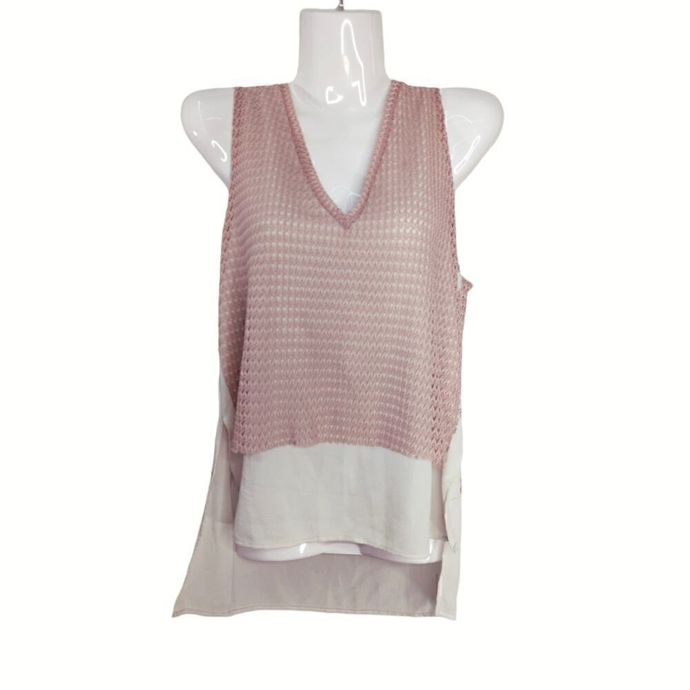 ZARA WB Collection Layered Blush‎ Pink V-neck Sleeveless Blouse Size S
